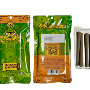 Pre-roll packaging with cannabis design and joints.