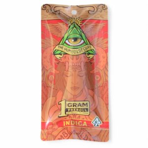 Colorful packaging with an all-seeing eye pyramid design and cannabis branding.