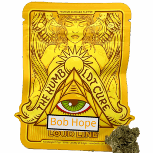 Yellow cannabis packaging with artistic design.