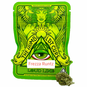 Green cannabis packaging with mystical design.